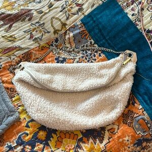 Beis Beige Faux Fur Convertible Shearling Bum Bag with Chain Strap only.